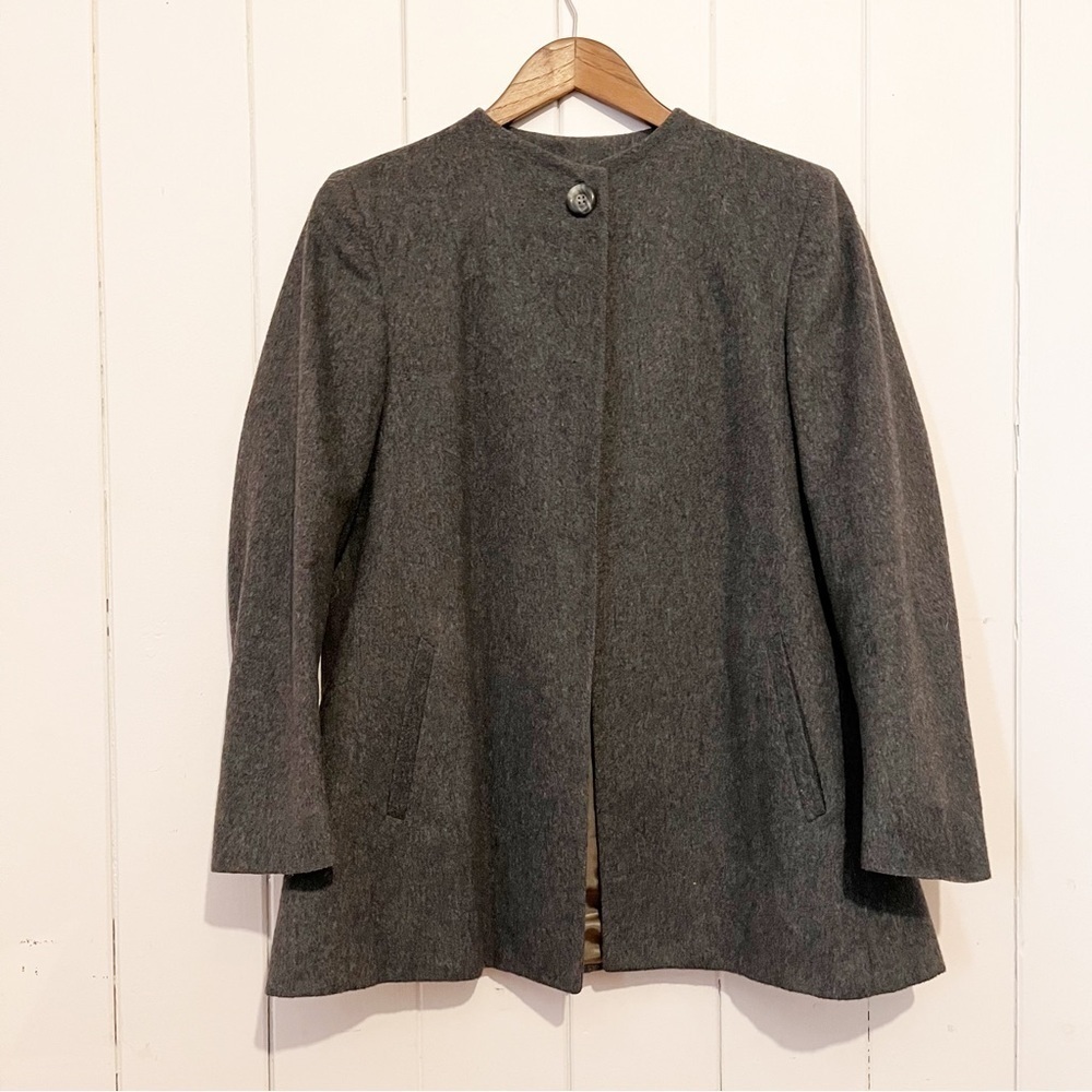 Pierre Balmain Grey One Button Coat. Size 10.